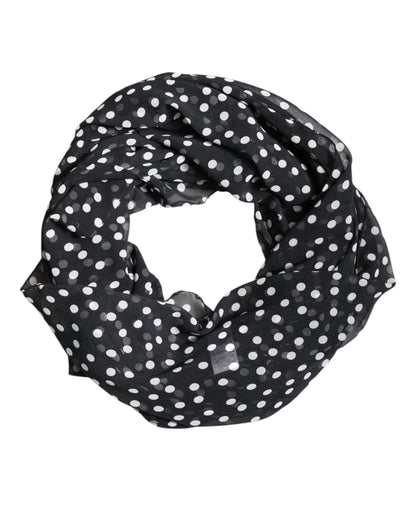 Dolce & Gabbana Black Polka Dots Polyester Wrap Shawl Scarf