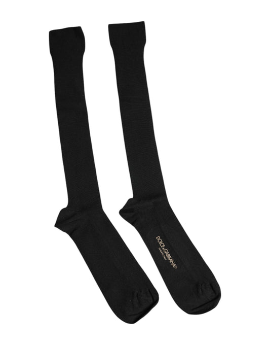 Dolce & Gabbana Black Viscose Logo Over The Calf Socks