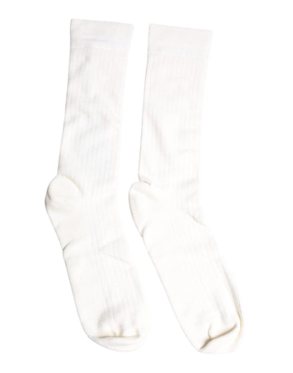 Dolce & Gabbana White Cotton Solid Mid Calf Men Socks