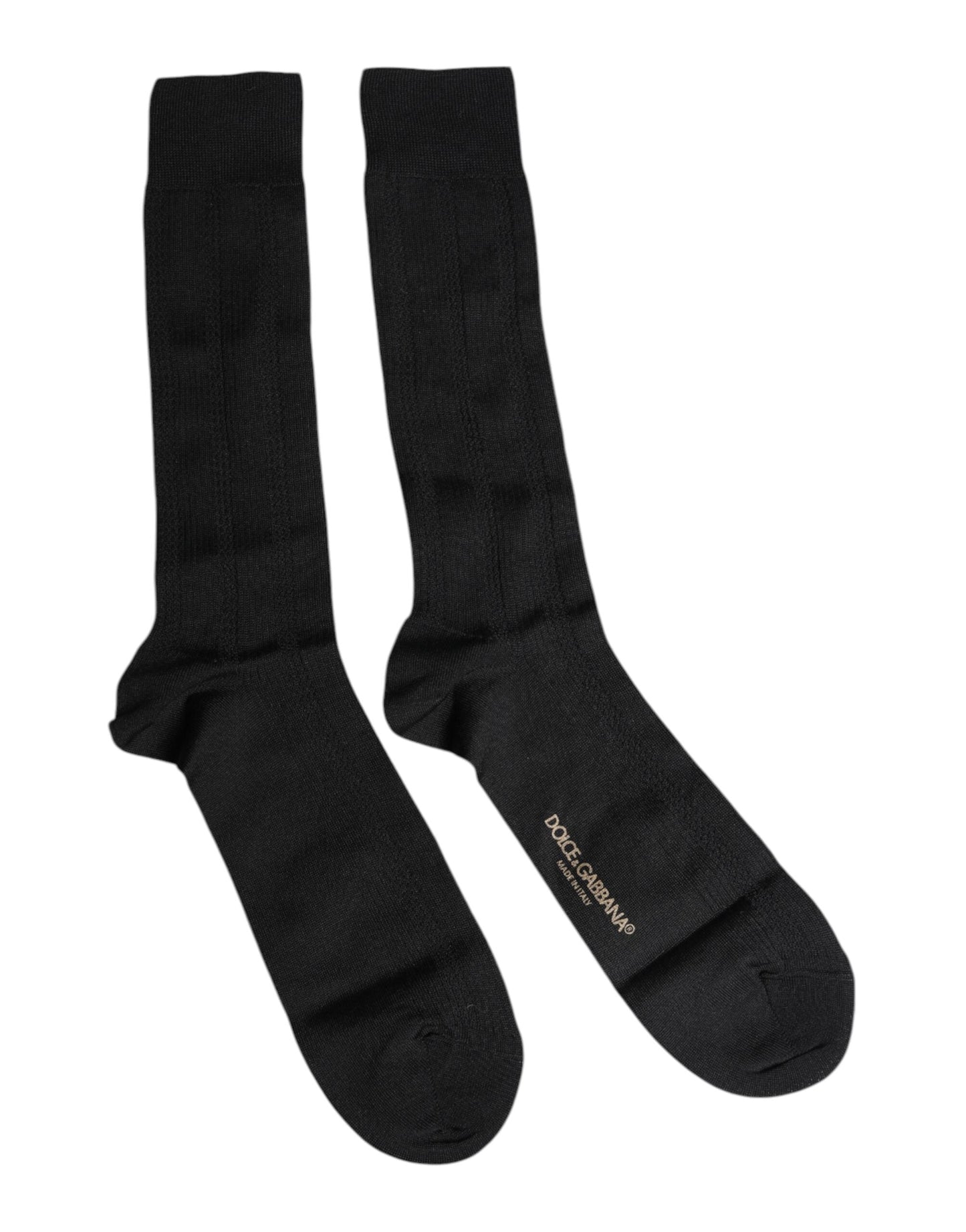Dolce & Gabbana Black Stretch Logo Mid Calf Men Socks
