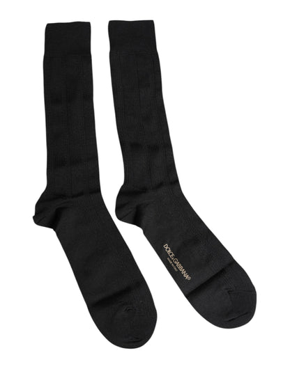Dolce & Gabbana Black Stretch Logo Mid Calf Men Socks