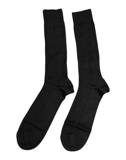 Dolce & Gabbana Black Stretch Logo Mid Calf Men Socks
