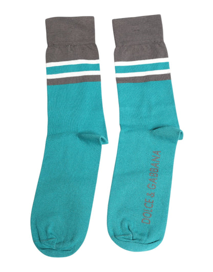 Dolce & Gabbana Green Gray Stretch DG Logo Mid Calf Socks