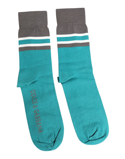 Dolce & Gabbana Green Gray Stretch DG Logo Mid Calf Socks