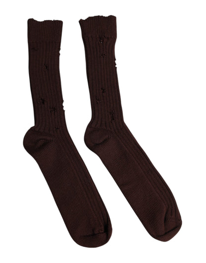 Dolce & Gabbana Brown Cotton Stretch Over The Calf Socks