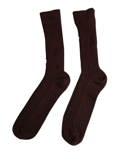 Dolce & Gabbana Brown Cotton Stretch Over The Calf Socks