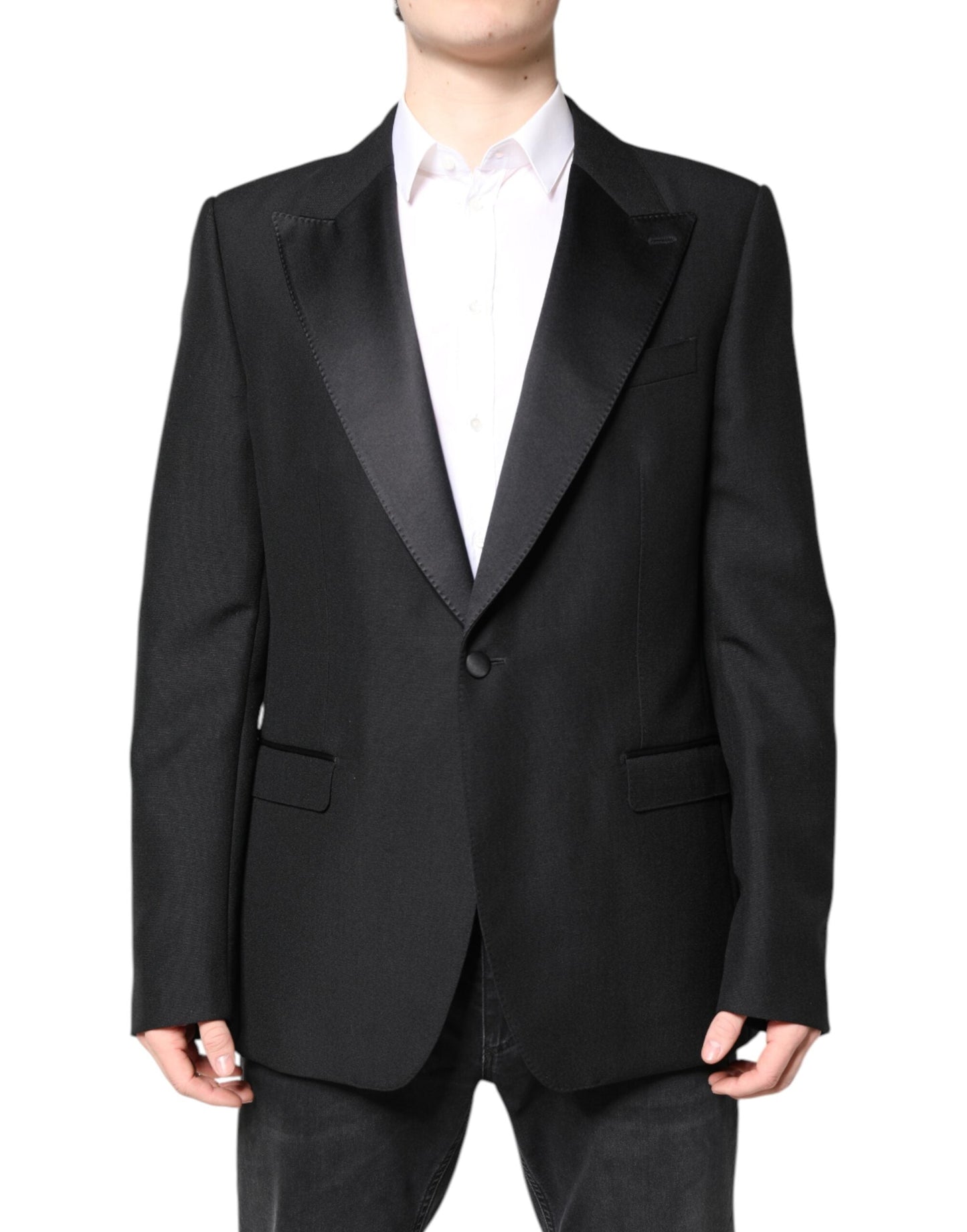 Dolce & Gabbana Black Wool Single Breasted Coat Blazer