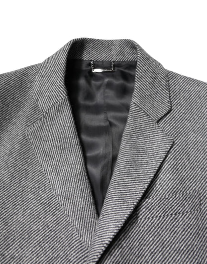 Dolce & Gabbana Gray Wool Single Breasted Trench Coat Jacket