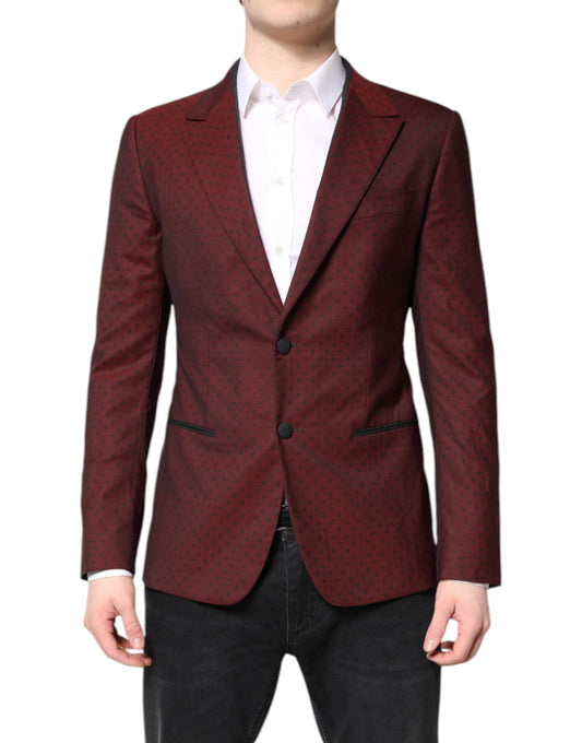 Dolce & Gabbana Maroon Wool Slim Fit Men Coat Jacket Blazer