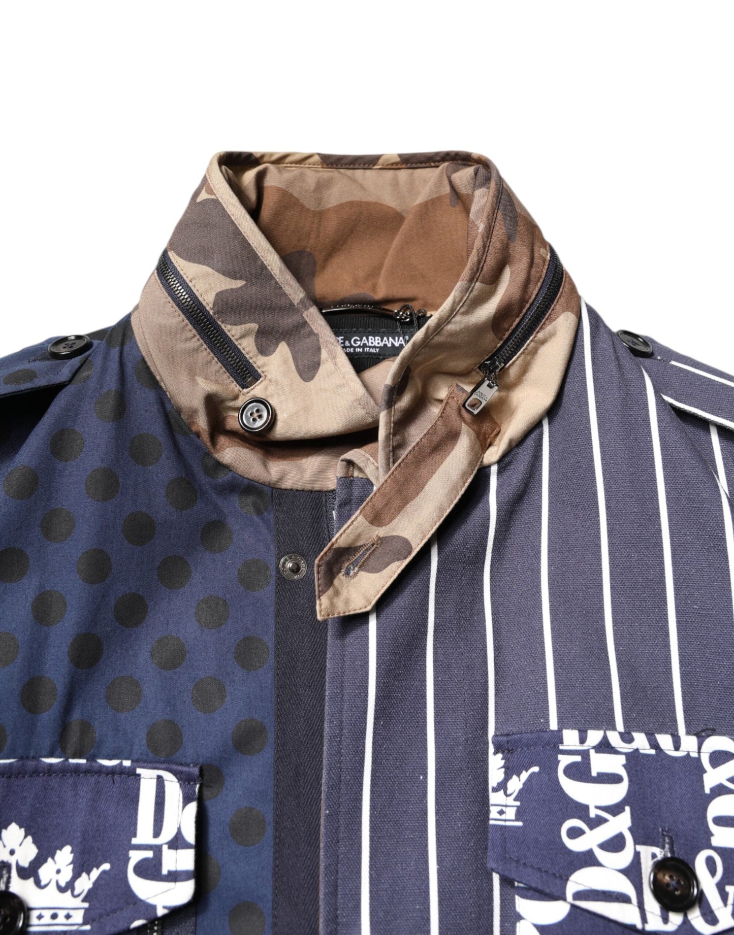 Dolce & Gabbana Multicolor Cotton Logo Patchwork Coat Jacket