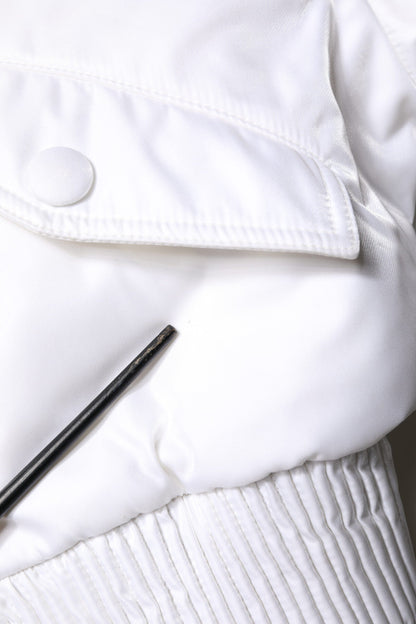 Dolce & Gabbana White Nylon Full Zip Cropped Bomber Jacket