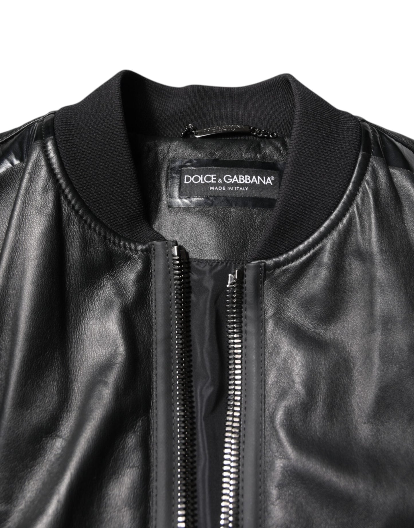Dolce & Gabbana Black Lambskin Leather Biker Full Zip Jacket