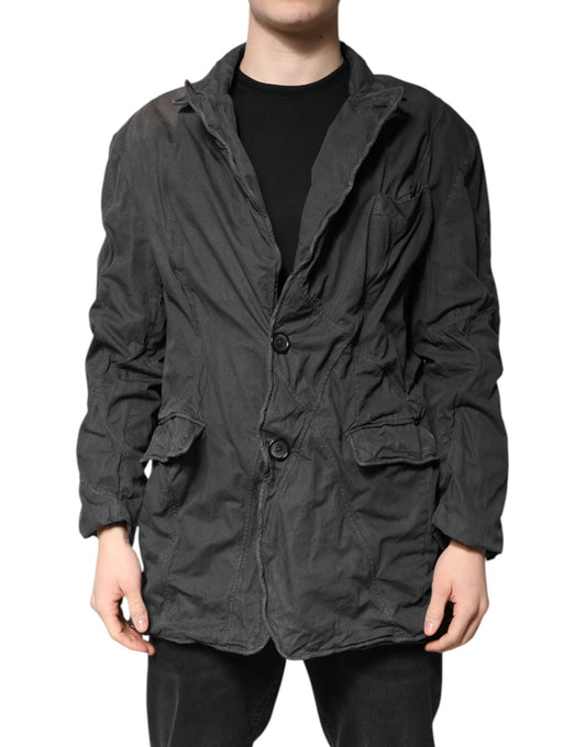 Dolce & Gabbana Black Solid Cotton Collared Coat Jacket