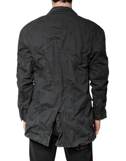Dolce & Gabbana Black Solid Cotton Collared Coat Jacket