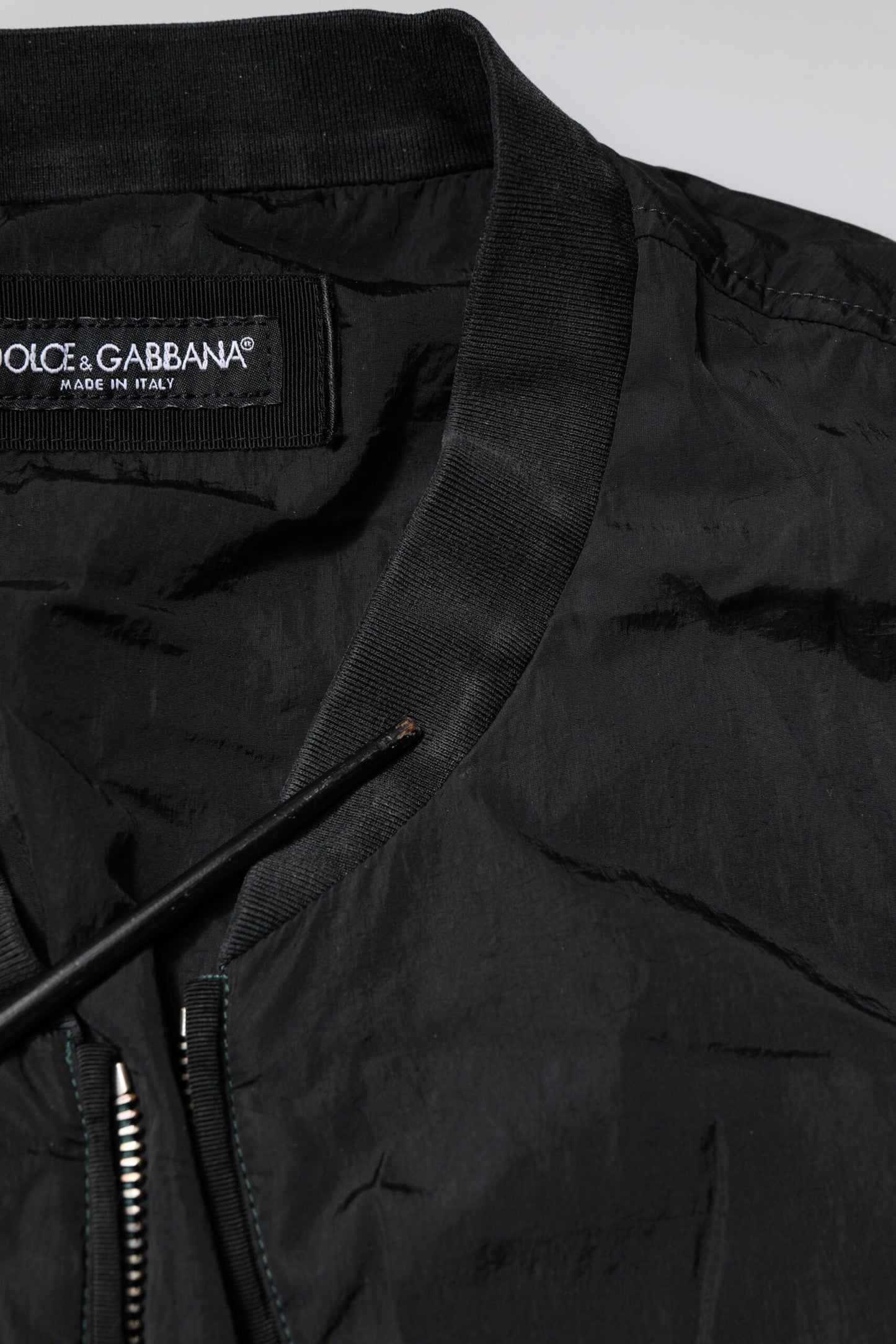 Dolce & Gabbana Black Nylon Logo Full Zip Bomber Jacket