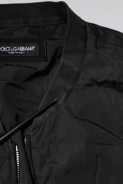 Dolce & Gabbana Black Nylon Logo Full Zip Bomber Jacket