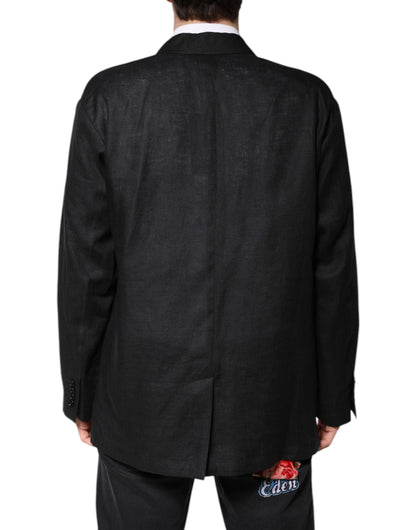 Dolce & Gabbana Black Linen Single Breasted Men Coat Blazer