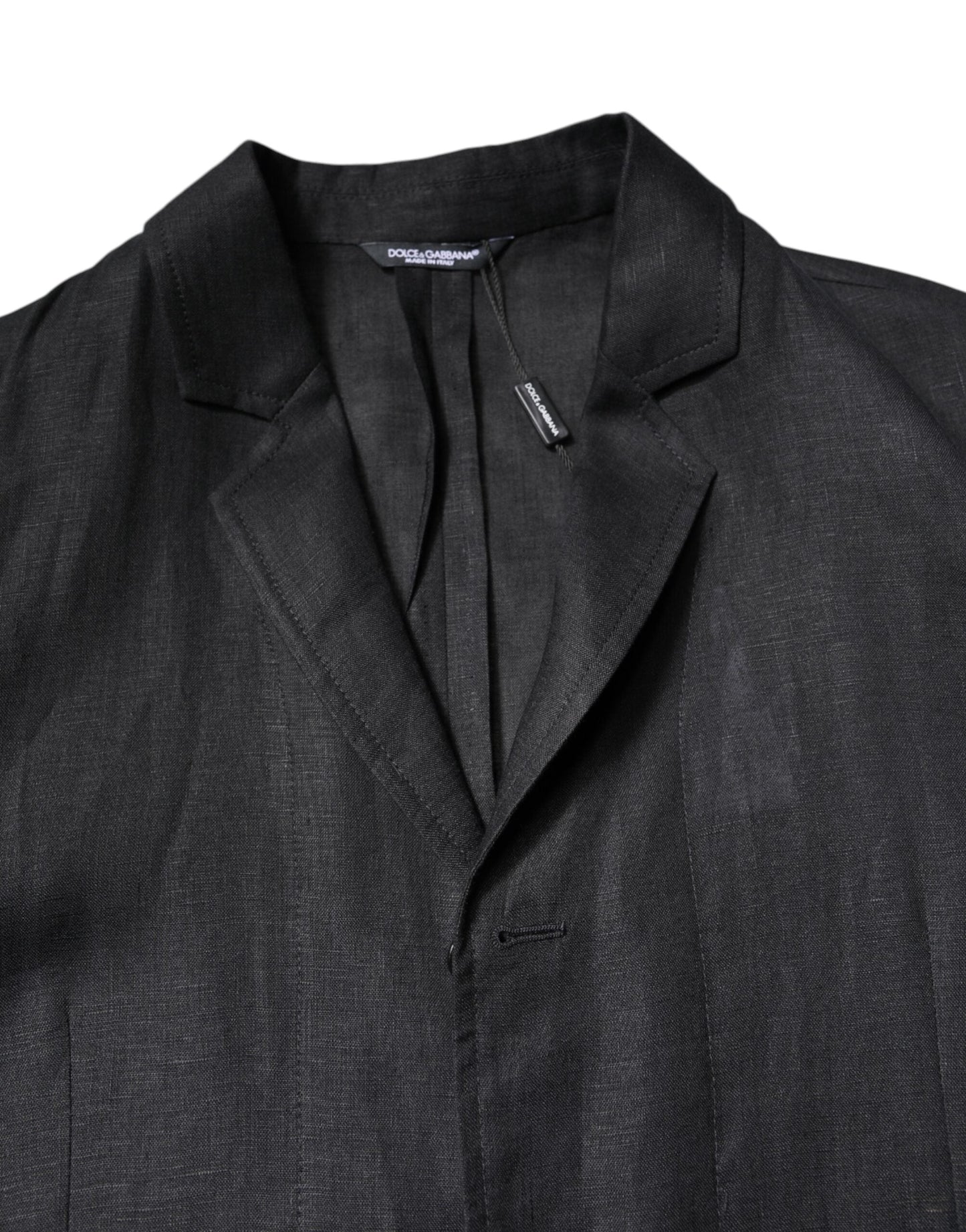 Dolce & Gabbana Black Linen Single Breasted Men Coat Blazer