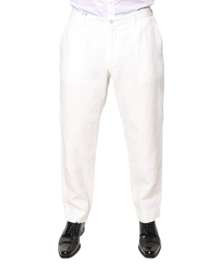 Dolce & Gabbana White Linen Mid Waist Men Dress Pants