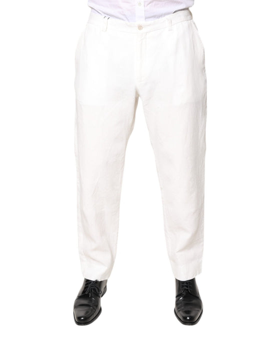 Dolce & Gabbana White Linen Mid Waist Men Dress Pants
