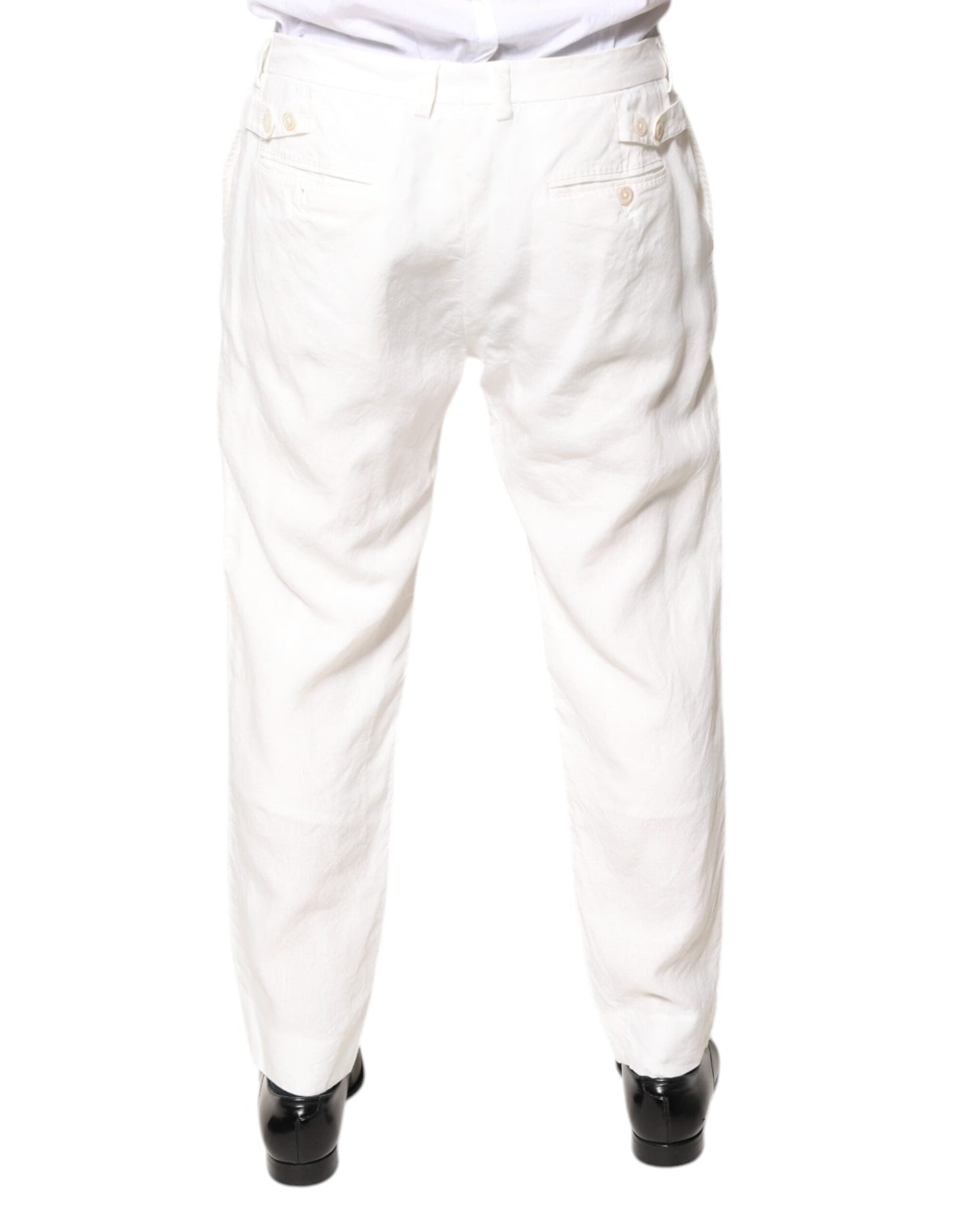 Dolce & Gabbana White Linen Mid Waist Men Dress Pants