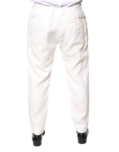 Dolce & Gabbana White Linen Mid Waist Men Dress Pants
