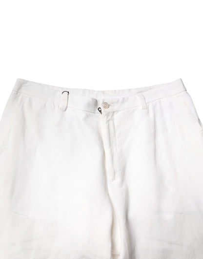 Dolce & Gabbana White Linen Mid Waist Men Dress Pants