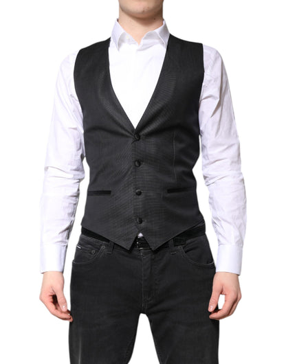 Dolce & Gabbana Black Wool Waistcoat Dress Formal Vest