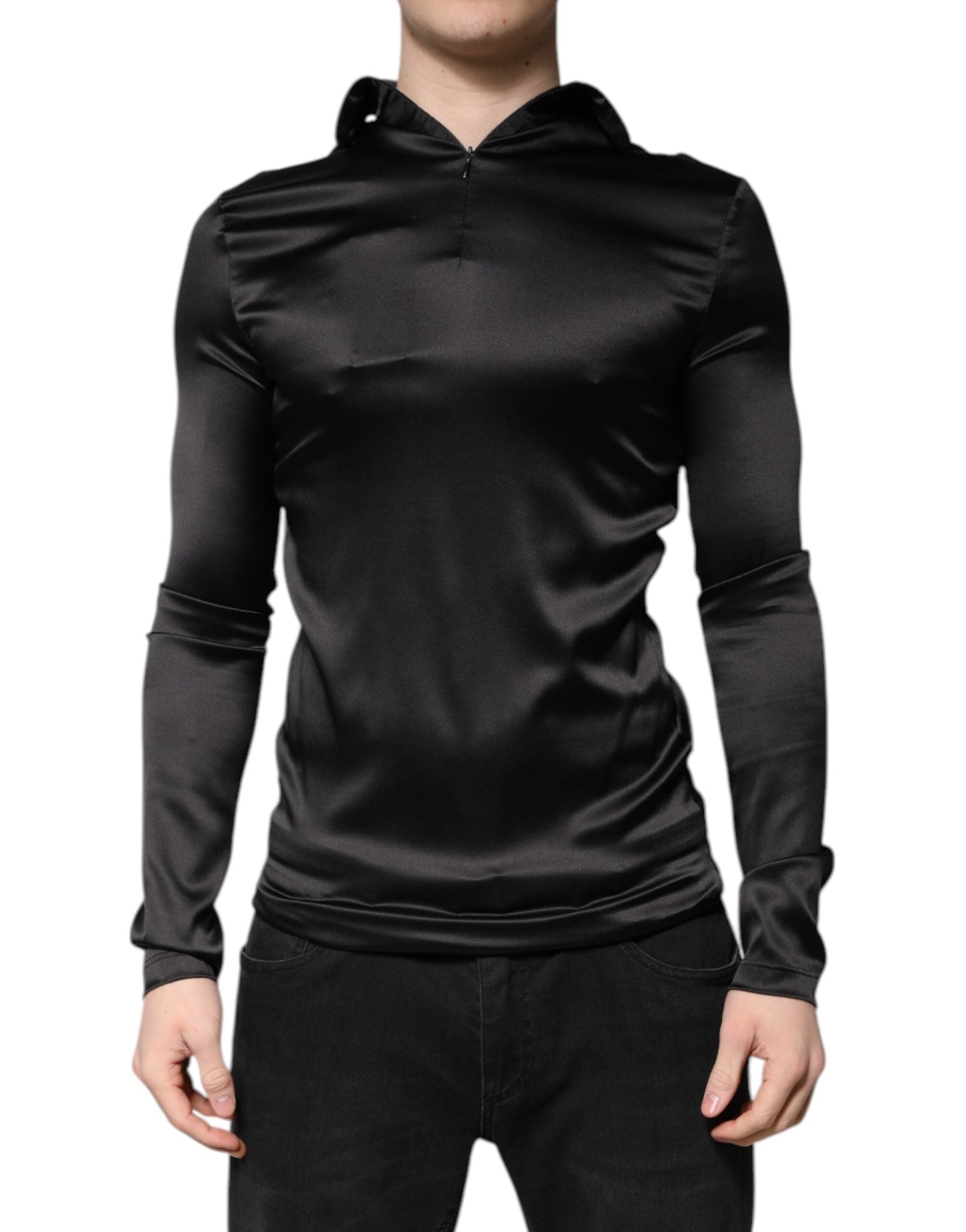 Dolce & Gabbana Black Silk Turtleneck Men Pullover Sweater