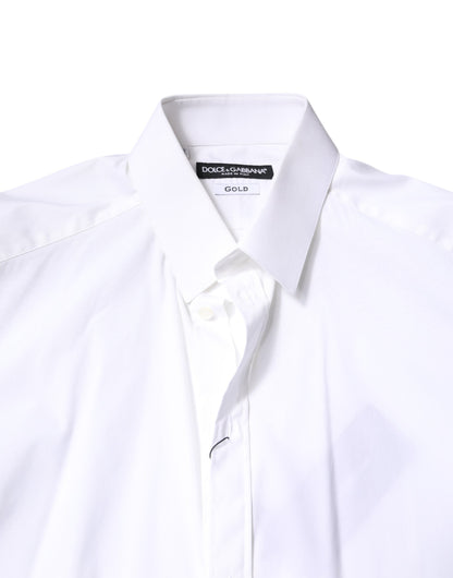 Dolce & Gabbana White Cotton GOLD Dress Formal Collared Shirt