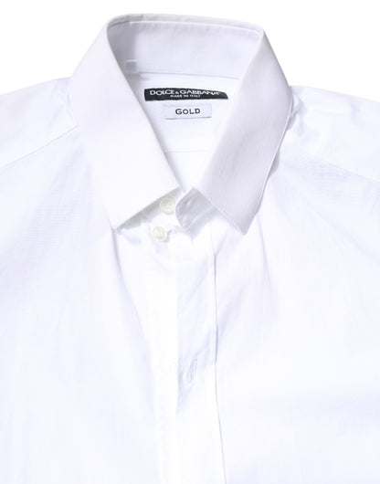 Dolce & Gabbana White Cotton GOLD Dress Formal Collared Shirt