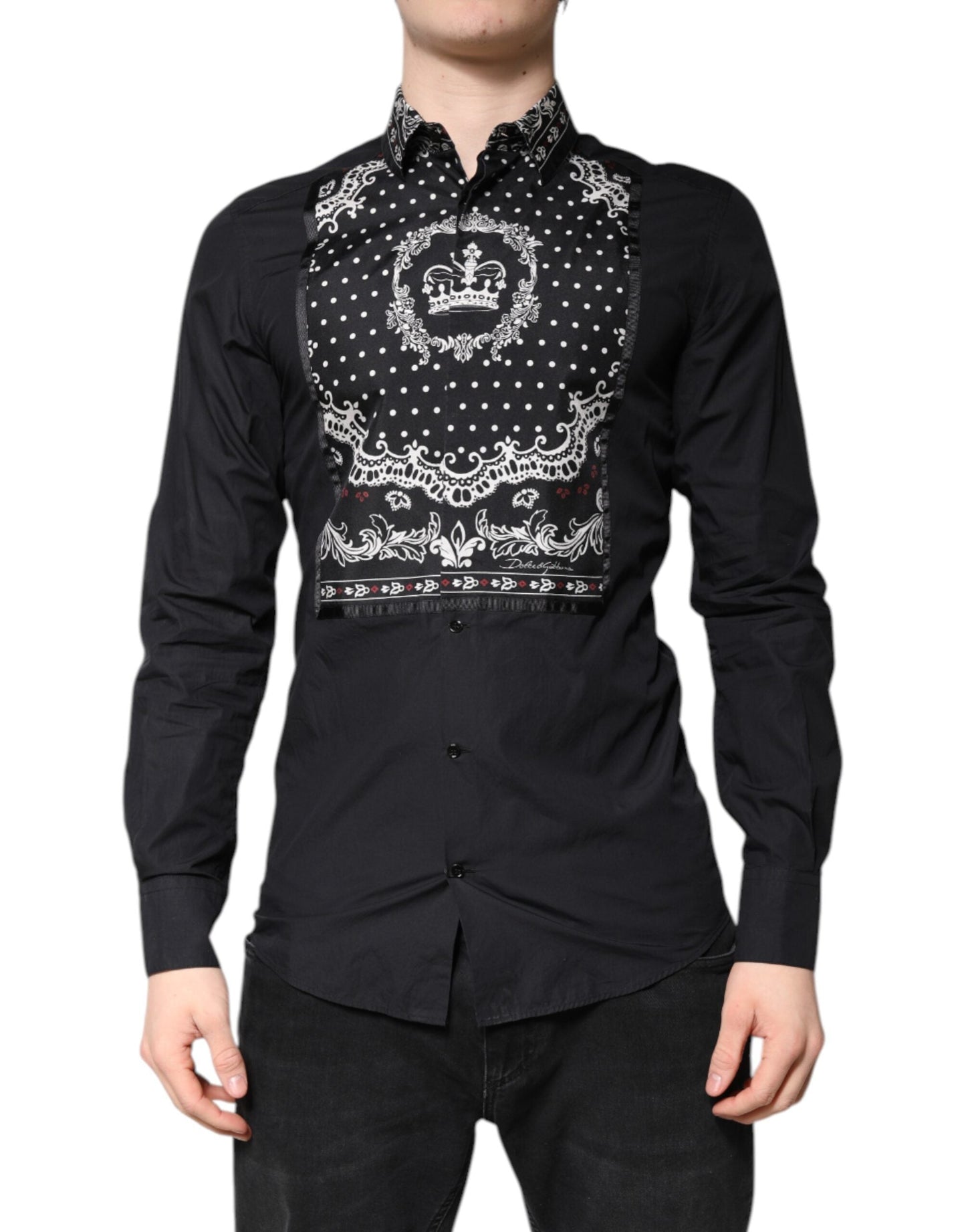 Dolce & Gabbana Black White Bandana GOLD Formal Dress Shirt