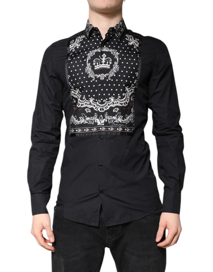 Dolce & Gabbana Black White Bandana GOLD Formal Dress Shirt