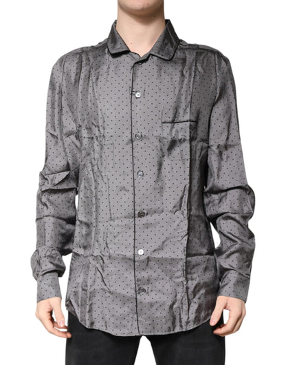 Dolce & Gabbana Gray Polka Dot Silk Long Sleeve Shirt
