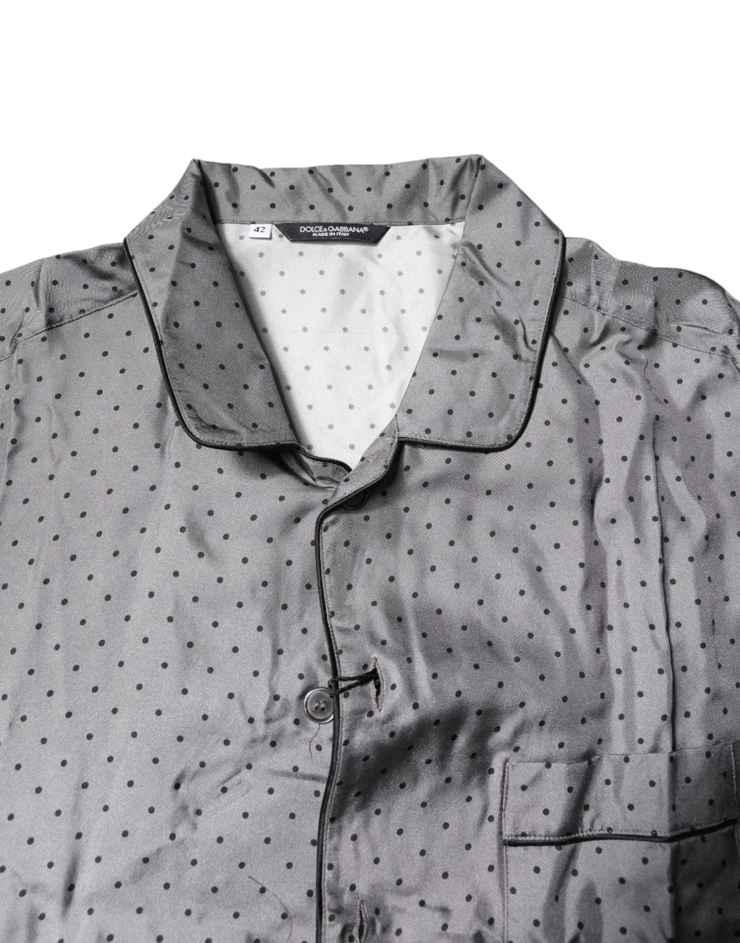 Dolce & Gabbana Gray Polka Dot Silk Long Sleeve Shirt