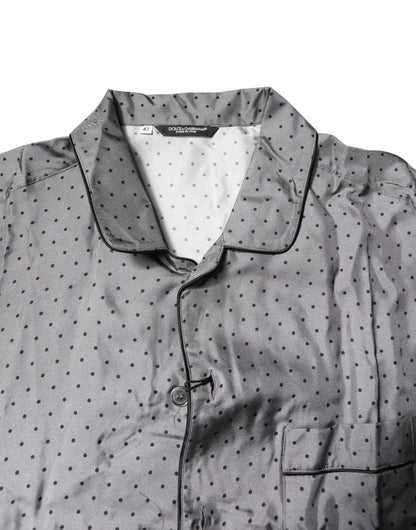 Dolce & Gabbana Gray Polka Dot Silk Long Sleeve Shirt