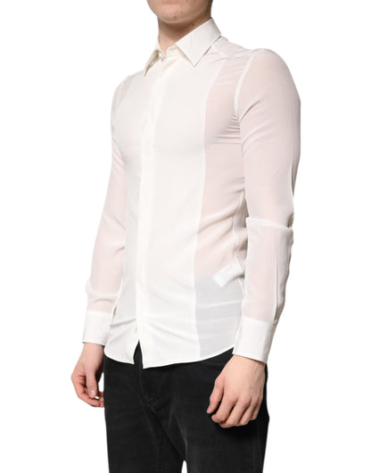 Dolce & Gabbana White Silk GOLD Dress Formal Collared Shirt