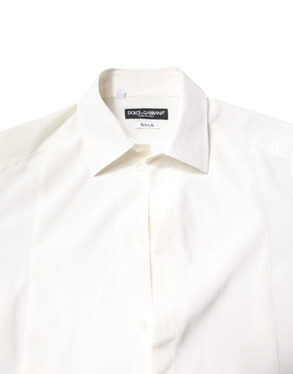 Dolce & Gabbana White Silk GOLD Dress Formal Collared Shirt