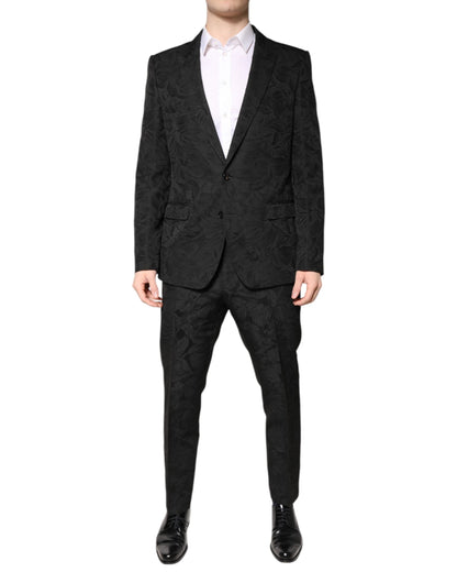 Dolce & Gabbana Black Polyester Floral Jacquard 2 Piece Suit