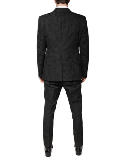 Dolce & Gabbana Black Polyester Floral Jacquard 2 Piece Suit