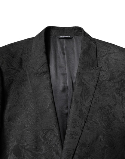 Dolce & Gabbana Black Polyester Floral Jacquard 2 Piece Suit