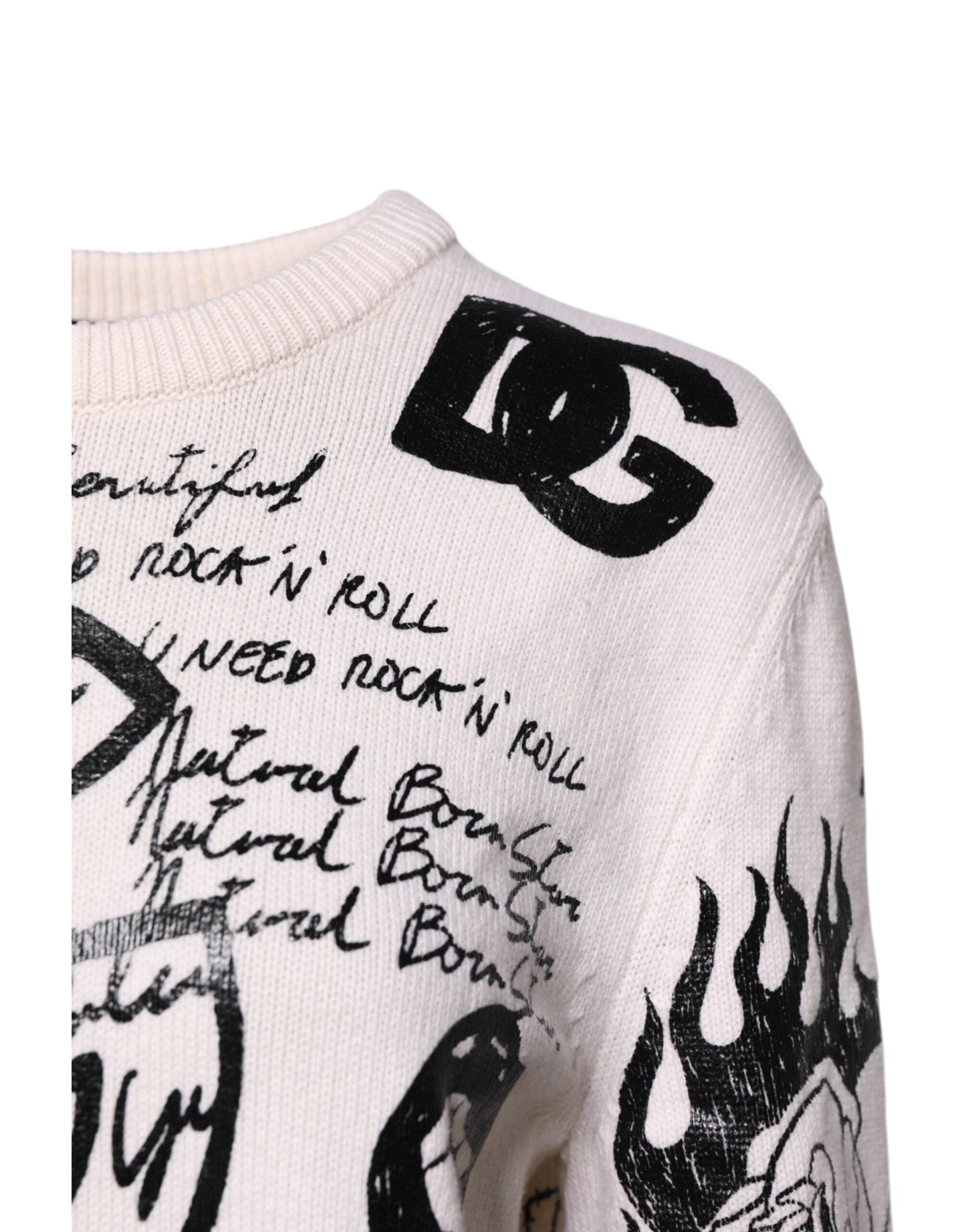 Dolce & Gabbana White Black Logo Print Women Pullover Sweater