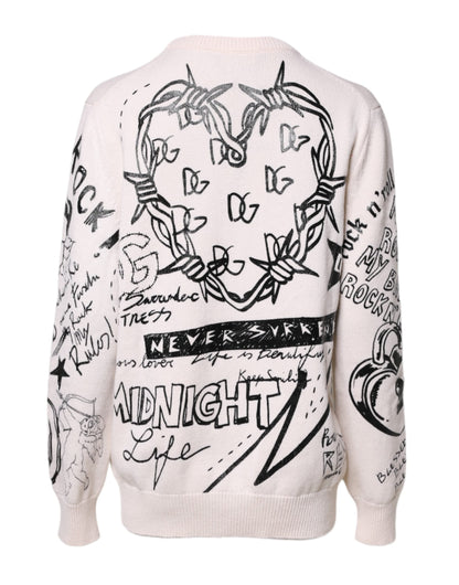 Dolce & Gabbana White Black Logo Print Women Pullover Sweater