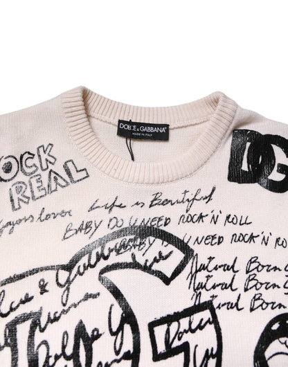 Dolce & Gabbana White Black Logo Print Women Pullover Sweater