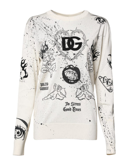 Dolce & Gabbana White Logo Angel Print Women Pullover Sweater