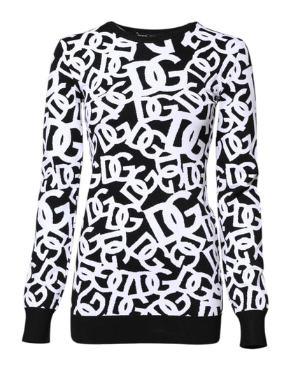 Dolce & Gabbana Black White Logo Print Women Pullover Sweater
