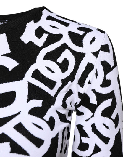 Dolce & Gabbana Black White Logo Print Women Pullover Sweater
