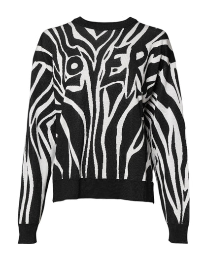 Dolce & Gabbana Black White Print Women Pullover Sweater