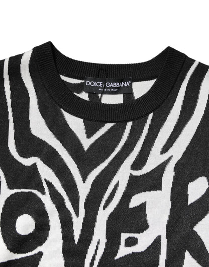 Dolce & Gabbana Black White Print Women Pullover Sweater