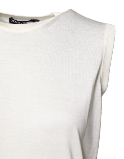 Dolce & Gabbana White Silk Round Neck Sleeveless Tank Top